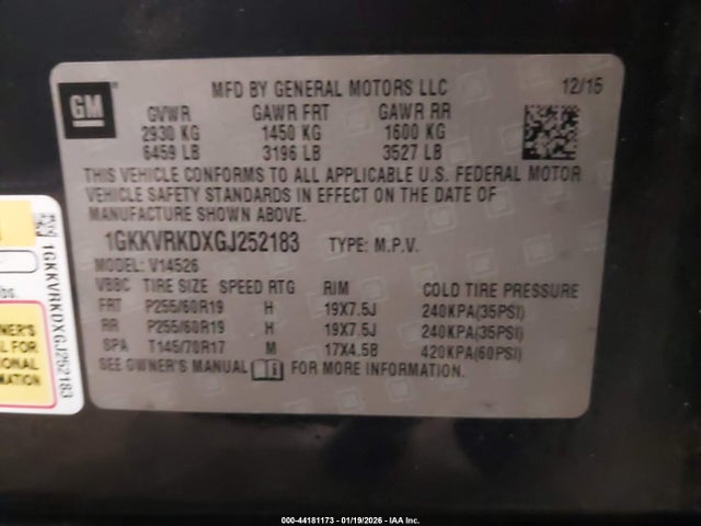 1GKKVRKDXGJ252183 GMC Acadia Slt-1