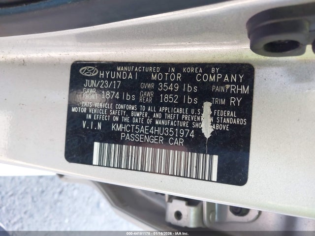 KMHCT5AE4HU351974 Hyundai ACCENT SE