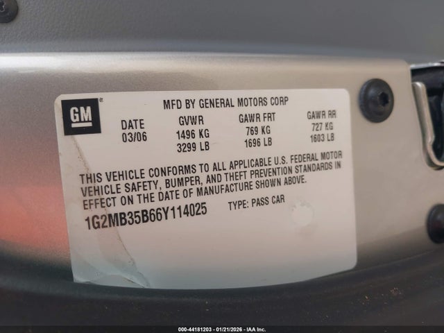 Продажа на аукционе авто 2006 Pontiac Solstice, vin: 1G2MB35B66Y114025, номер лота: 44181203