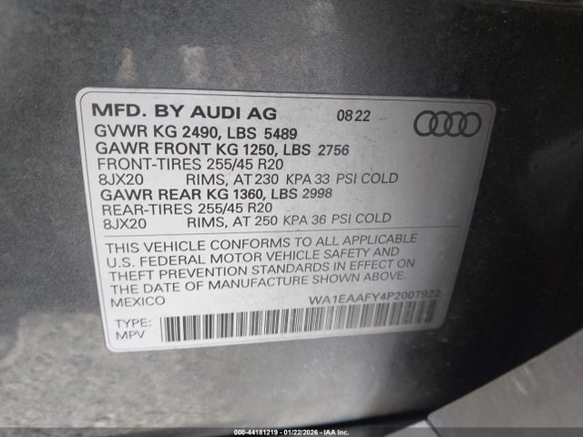 Продаж на аукціоні авто 2023 Audi Q5 Premium Plus 45 Tfsi S Line Quattro, vin: WA1EAAFY4P2007922, номер лоту: 44181219