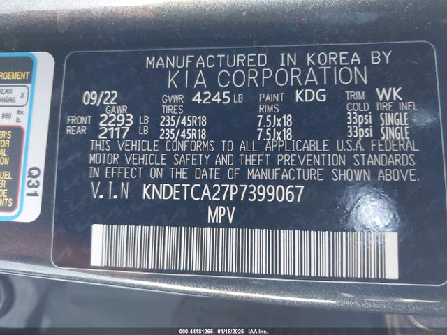 2023 Kia Seltos Sx Turbo მანქანა იყიდება აუქციონზე, vin: KNDETCA27P7399067, აუქციონის ნომერი: 44181265