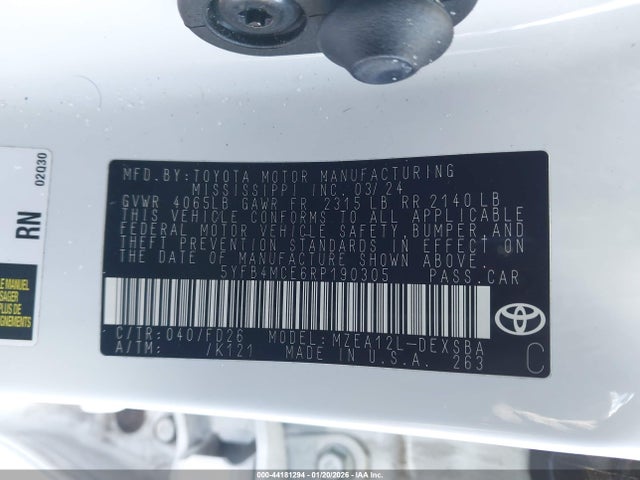 Продажа на аукционе авто 2024 Toyota Corolla Nightshade Edition, vin: 5YFB4MCE6RP190305, номер лота: 44181294