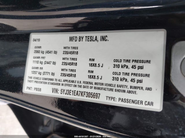 2019 TESLA MODEL 3 5YJ3E1EA7KF305697 Photo 8