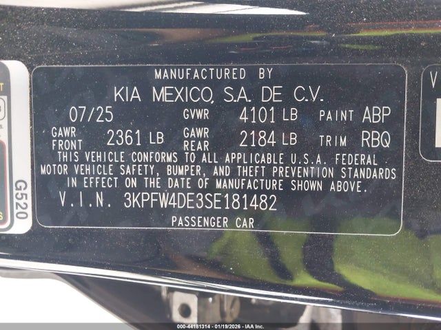 Auction sale of the 2025 Kia K4 Gt-line, vin: 3KPFW4DE3SE181482, lot number: 44181314