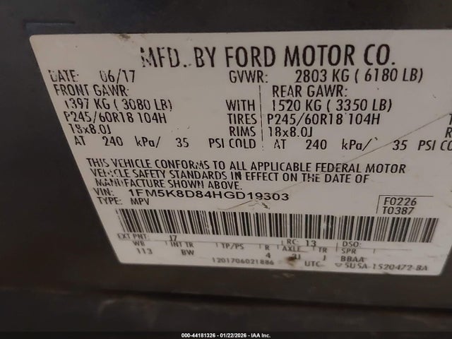 1FM5K8D84HGD19303 Ford EXPLORER XLT