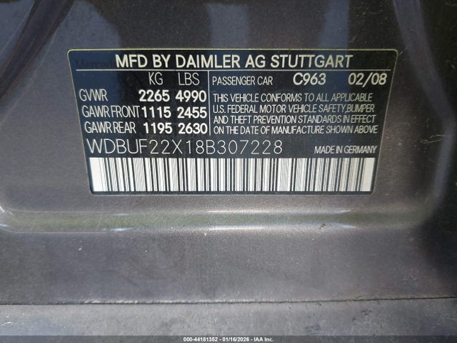2008 Mercedes-benz E 320 Bluetec მანქანა იყიდება აუქციონზე, vin: WDBUF22X18B307228, აუქციონის ნომერი: 44181352