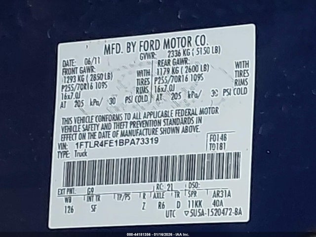 Продаж на аукціоні авто 2011 Ford Ranger Sport, vin: 1FTLR4FE1BPA73319, номер лоту: 44181356