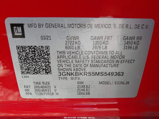 3GNKBKRS5MS549363 Chevrolet Blazer Awd Rs