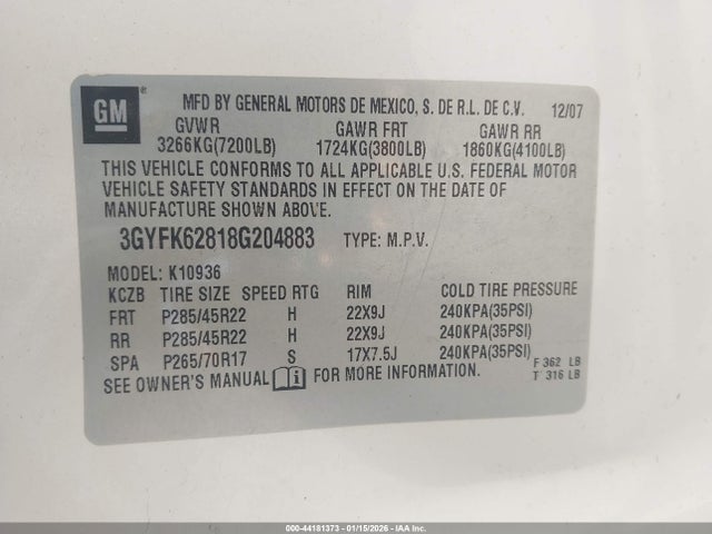 2008 CADILLAC ESCALADE EXT 3GYFK62818G204883 Photo 8