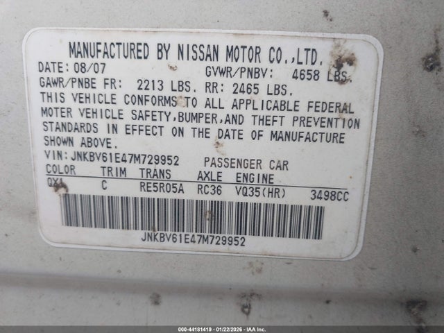 Продажа на аукционе авто 2007 Infiniti G35 Journey, vin: JNKBV61E47M729952, номер лота: 44181419