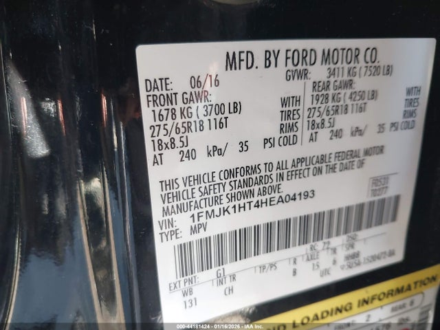 1FMJK1HT4HEA04193 Ford Expedition El Xlt