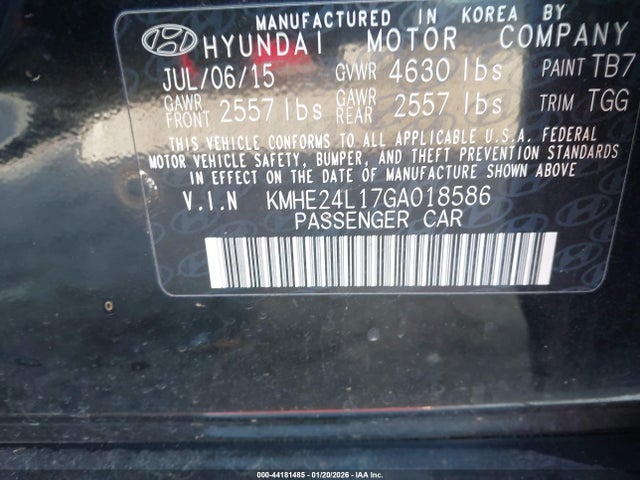 Aukcja sprzedaży 2016 Hyundai Sonata Hybrid Se, vin: KMHE24L17GA018586, numer aukcji: 44181485