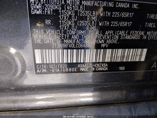 2020 Toyota Rav4 Le მანქანა იყიდება აუქციონზე, vin: 2T3H1RFV0LC064886, აუქციონის ნომერი: 44181493