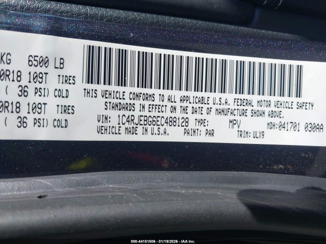 Продаж на аукціоні авто 2014 Jeep Grand Cherokee Limited, vin: 1C4RJEBG6EC488128, номер лоту: 44181506
