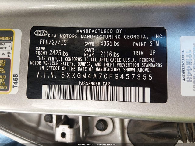 5XXGM4A70FG457355 KIA Optima Lx