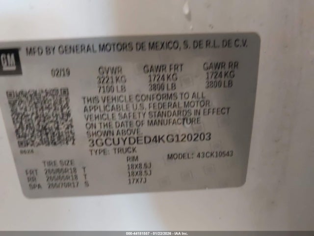 3GCUYDED4KG120203 Chevrolet Silverado 1500 Lt