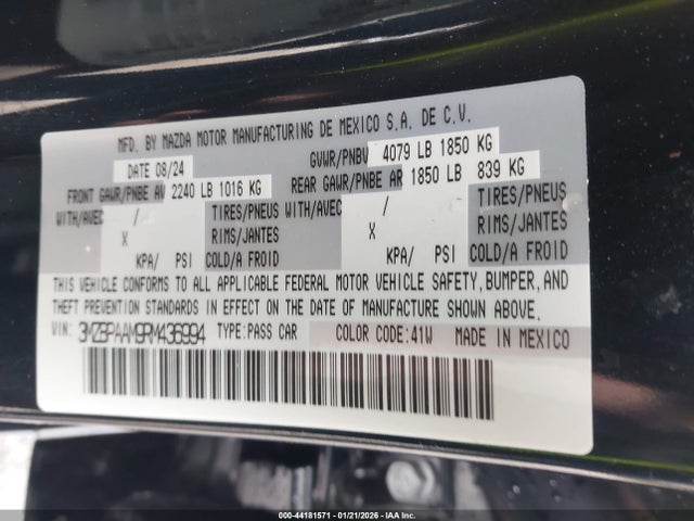Aukcja sprzedaży 2024 Mazda Mazda3 2.5 S, vin: 3MZBPAAM9RM436994, numer aukcji: 44181571