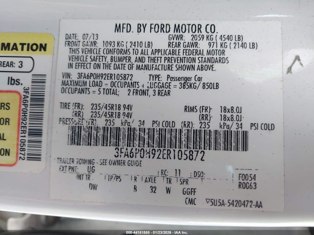 Ford FUSION SE 2014 3FA6P0H92ER105872 Image 9