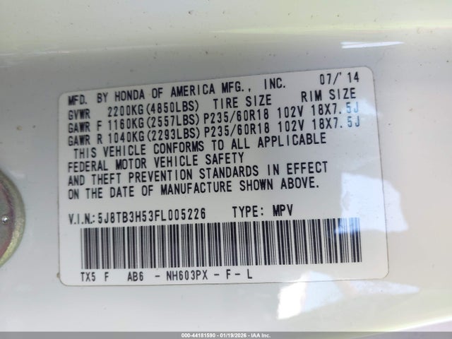Aukcja sprzedaży 2015 Acura Rdx, vin: 5J8TB3H53FL005226, numer aukcji: 44181590