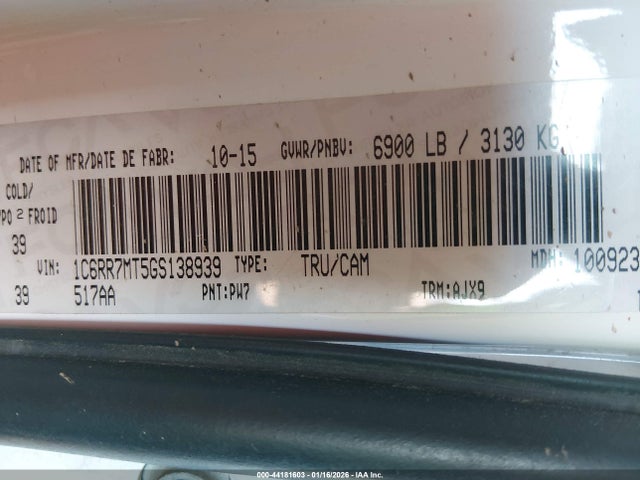 RAM 1500 Sport 2016 1C6RR7MT5GS138939 Image 9
