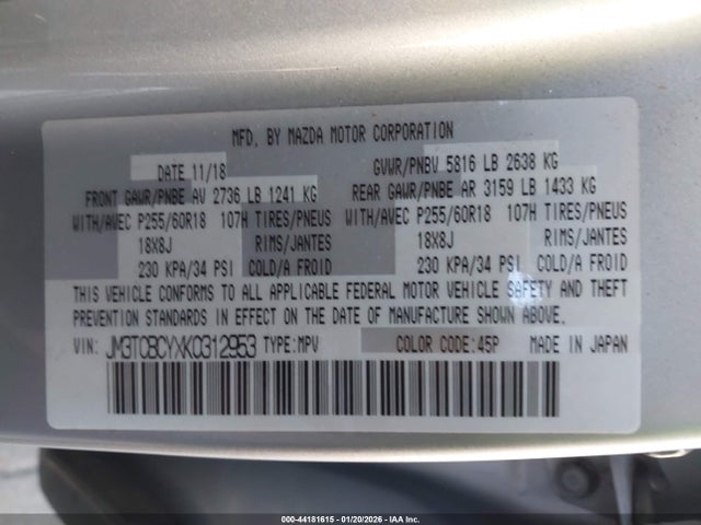 JM3TCBCYXK0312953 Mazda Cx-9 Touring