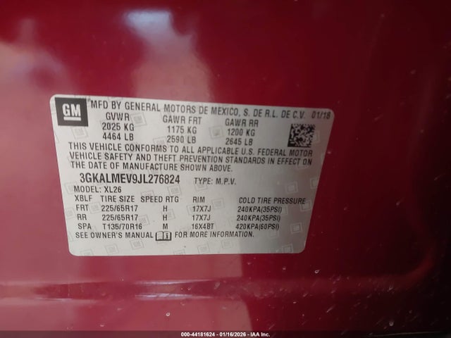 44181624 :رقم المزاد ، 3GKALMEV9JL276824 vin ، 2018 Gmc Terrain Sle مزاد بيع