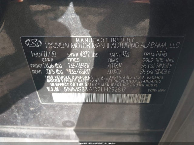 Hyundai Santa Fe Sel 2020 5NMS33AD2LH232817 Image 9