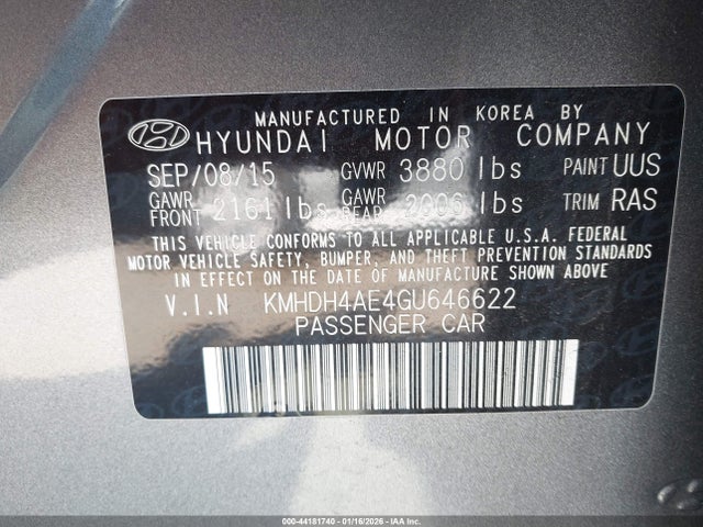 Hyundai Elantra Limited 2016 KMHDH4AE4GU646622 Image 9