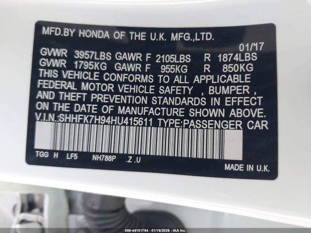 SHHFK7H94HU415611 Honda Civic Sport Touring
