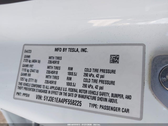 Продаж на аукціоні авто 2023 Tesla Model 3 Rear-wheel Drive, vin: 5YJ3E1EA4PF558225, номер лоту: 44181813