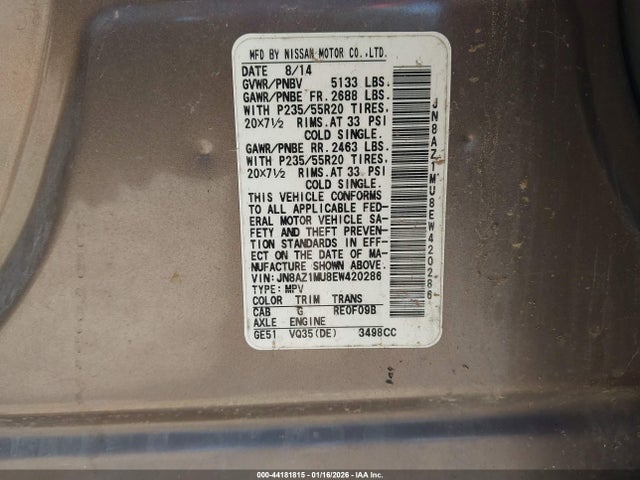 JN8AZ1MU8EW420286 Nissan Murano Le