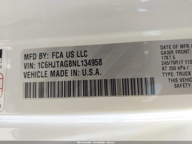 1C6HJTAG8NL134958 Jeep Gladiator Altitude 4x4