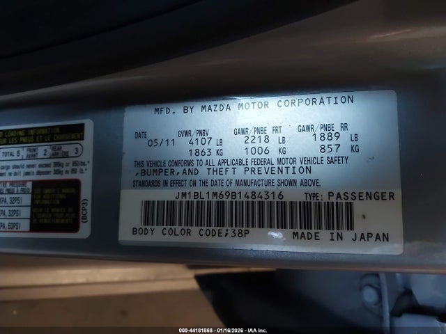 Продаж на аукціоні авто 2011 Mazda Mazda3 S Grand Touring, vin: JM1BL1M69B1484316, номер лоту: 44181868