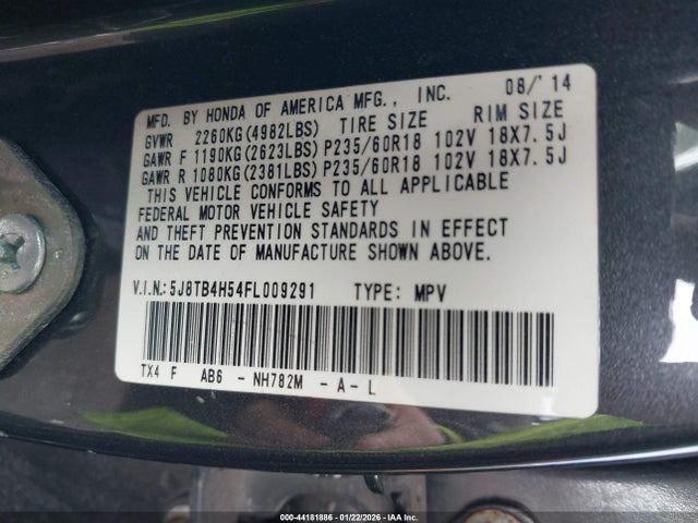 Aukcja sprzedaży 2015 Acura Rdx, vin: 5J8TB4H54FL009291, numer aukcji: 44181886