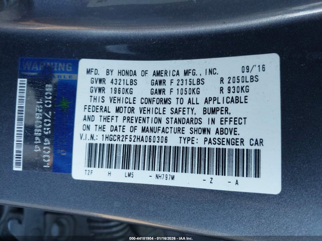 1HGCR2F52HA060306 Honda Accord Sport