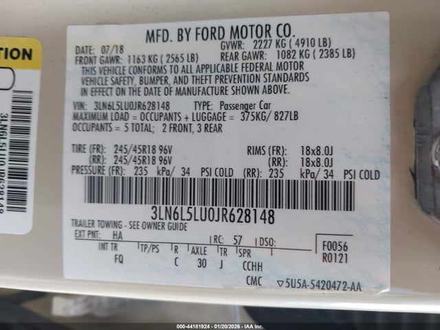 3LN6L5LU0JR628148 Lincoln Mkz Hybrid Select