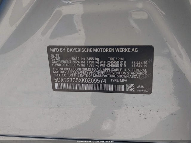 Auction sale of the 2019 Bmw X3 M40i, vin: 5UXTS3C5XK0Z09574, lot number: 44181931