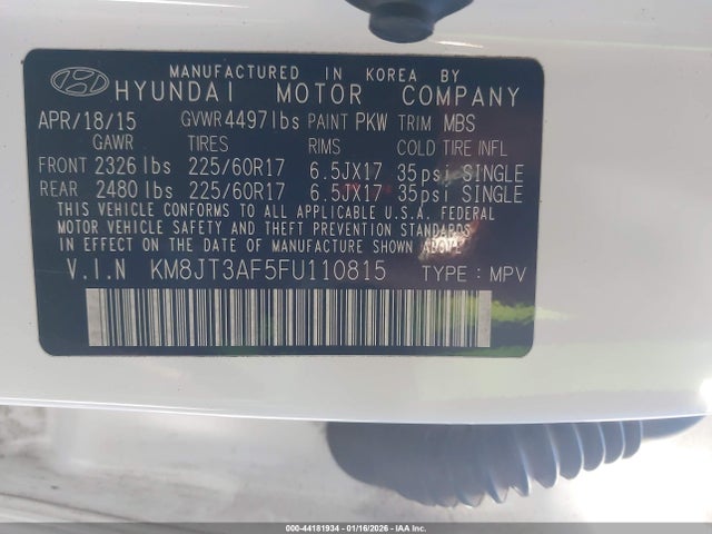 KM8JT3AF5FU110815 Hyundai TUCSON GLS