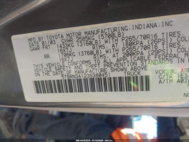 2003 TOYOTA TUNDRA 5TBRN34123S380451 Photo 8