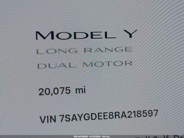 Aukcja sprzedaży 2024 Tesla Model Y Long Range Dual Motor All-wheel Drive, vin: 7SAYGDEE8RA218597, numer aukcji: 44182046