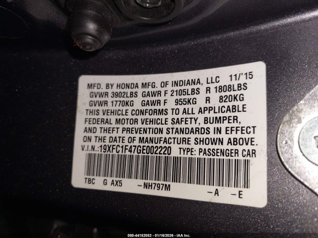 19XFC1F47GE002220 Honda Civic Ex-t