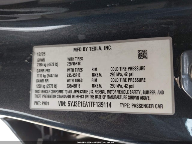5YJ3E1EA1TF139114 Tesla Model 3 Premium Rear-wheel Drive
