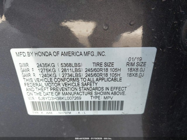 5J8YD3H38KL007269 Acura Mdx Standard