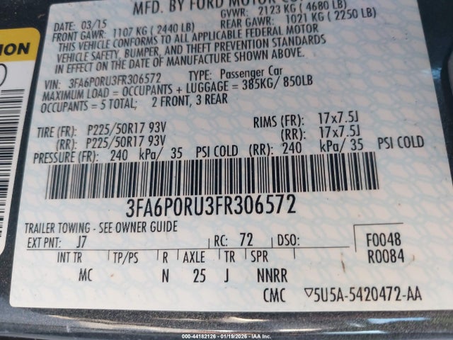 3FA6P0RU3FR306572 Ford Fusion Hybrid Titanium