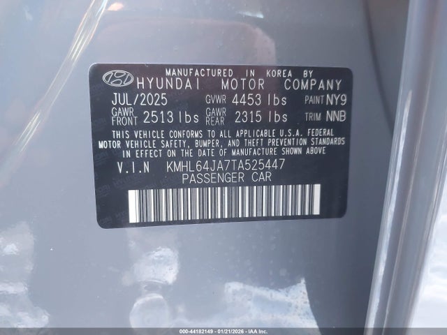 2026 Hyundai Sonata Sel Sport მანქანა იყიდება აუქციონზე, vin: KMHL64JA7TA525447, აუქციონის ნომერი: 44182149