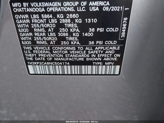 2022 VOLKSWAGEN ATLAS 1V2KP2CA8NC504174 Photo 8