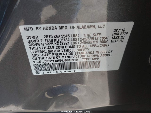 Honda Pilot Ex-l 2018 5FNYF5H54JB010919 Image 9