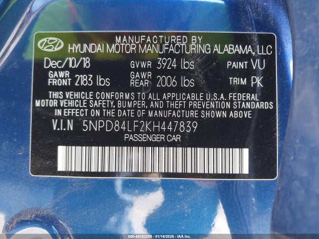 Hyundai ELANTRA SEL 2019 5NPD84LF2KH447839 Image 9