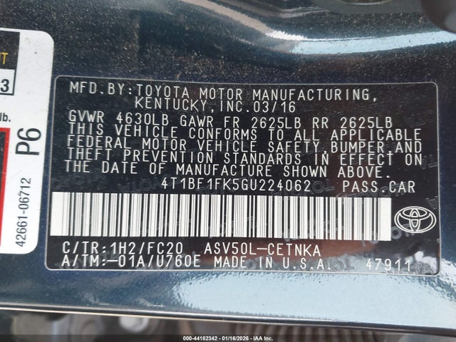 Toyota CAMRY LE 2016 4T1BF1FK5GU224062 Image 9