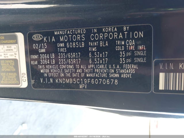 KNDMB5C19F6070678 KIA SEDONA LX